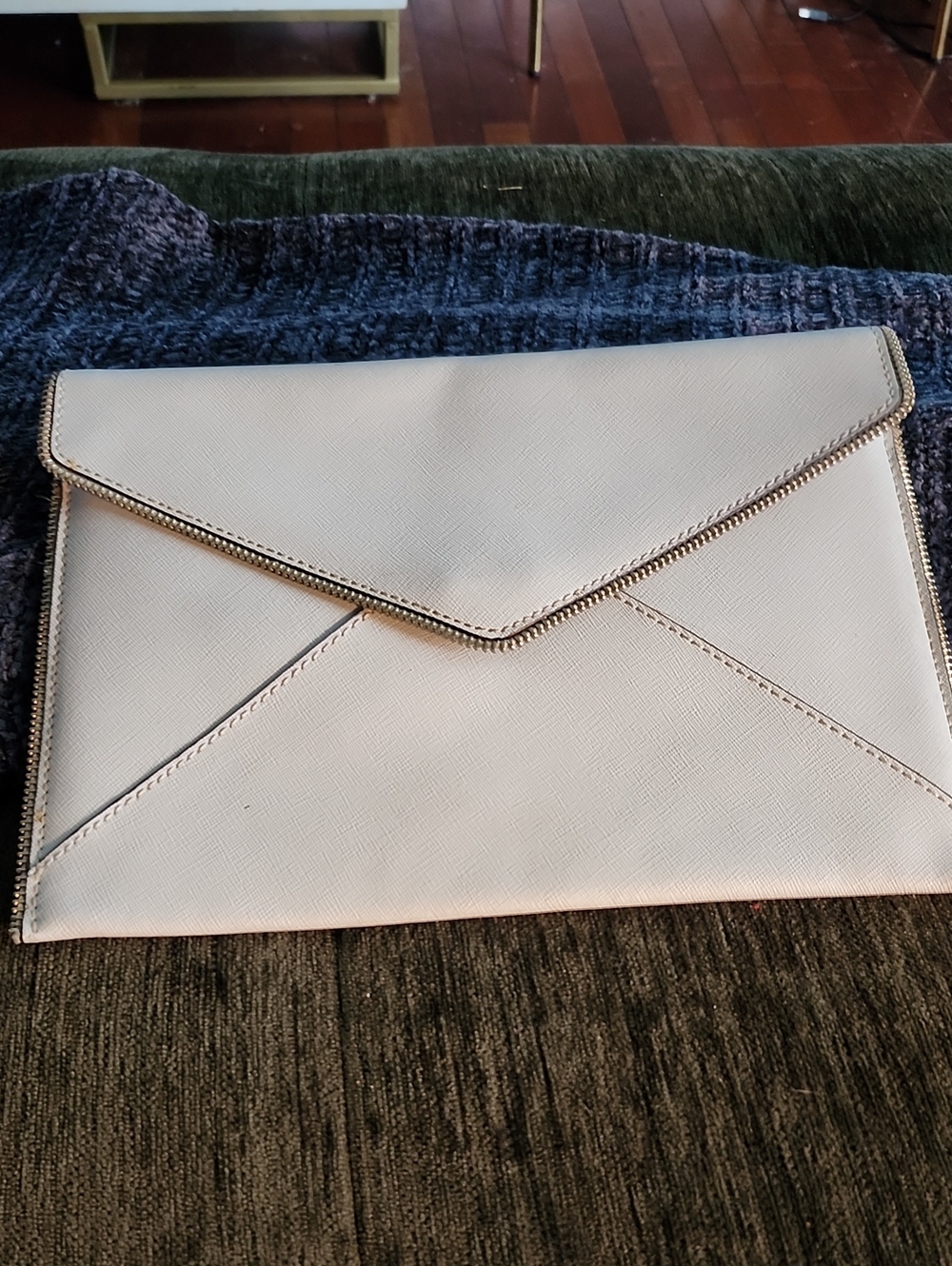 Rebecca Minkoff Light Blue Envelope Clutch Bag with Silver Zipper Trim